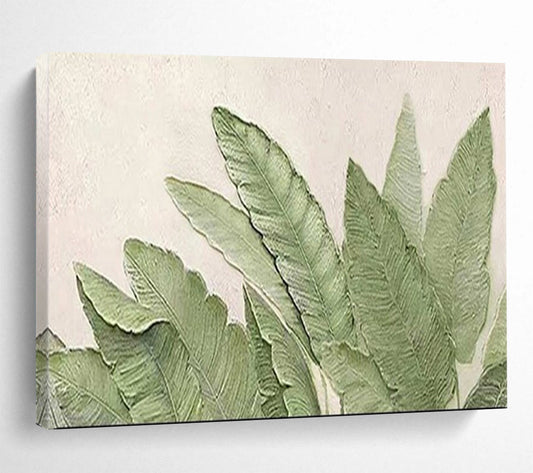 “Hand - painted Green Leaves” - Relief - like green leaves on white CT1652