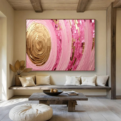 “Pink & Gold Spiral Dream” – Textured Abstract Acrylic Painting CT1707