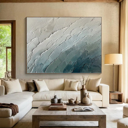 “Textured Sea Layers” - Abstract Acrylic with Shades of Blue, Gray, White CT0084