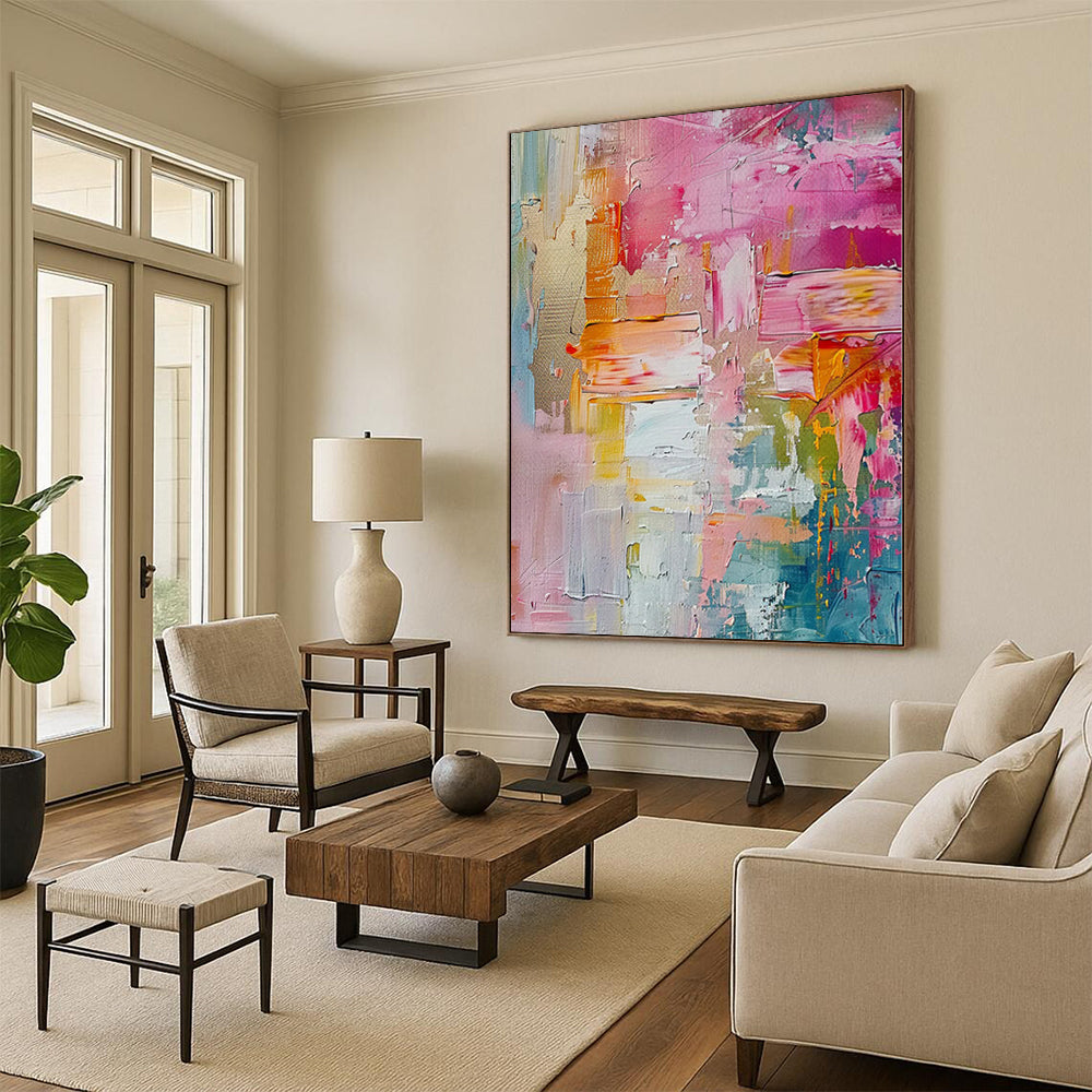 “Vibrant Pink Palette” - Abstract Painting with Pink, Orange, Blue, Green CT0090