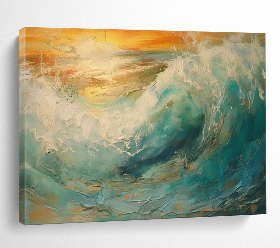 Crashing Waves at Sunset - Textured Impasto Oil Seascape CT1801
