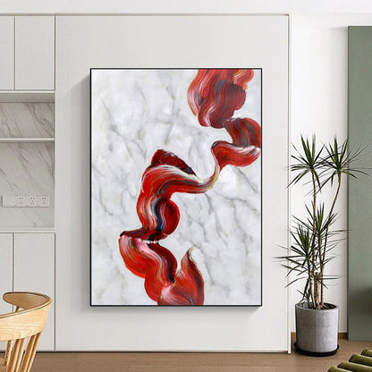 “Flowing Red - White Marble Ribbons” Abstract Acrylic Art CT0307