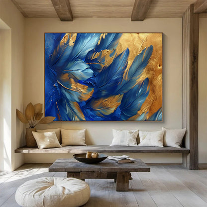 “Blue Feathers with Gold Accents” – Nature - Inspired Acrylic Painting CT1708