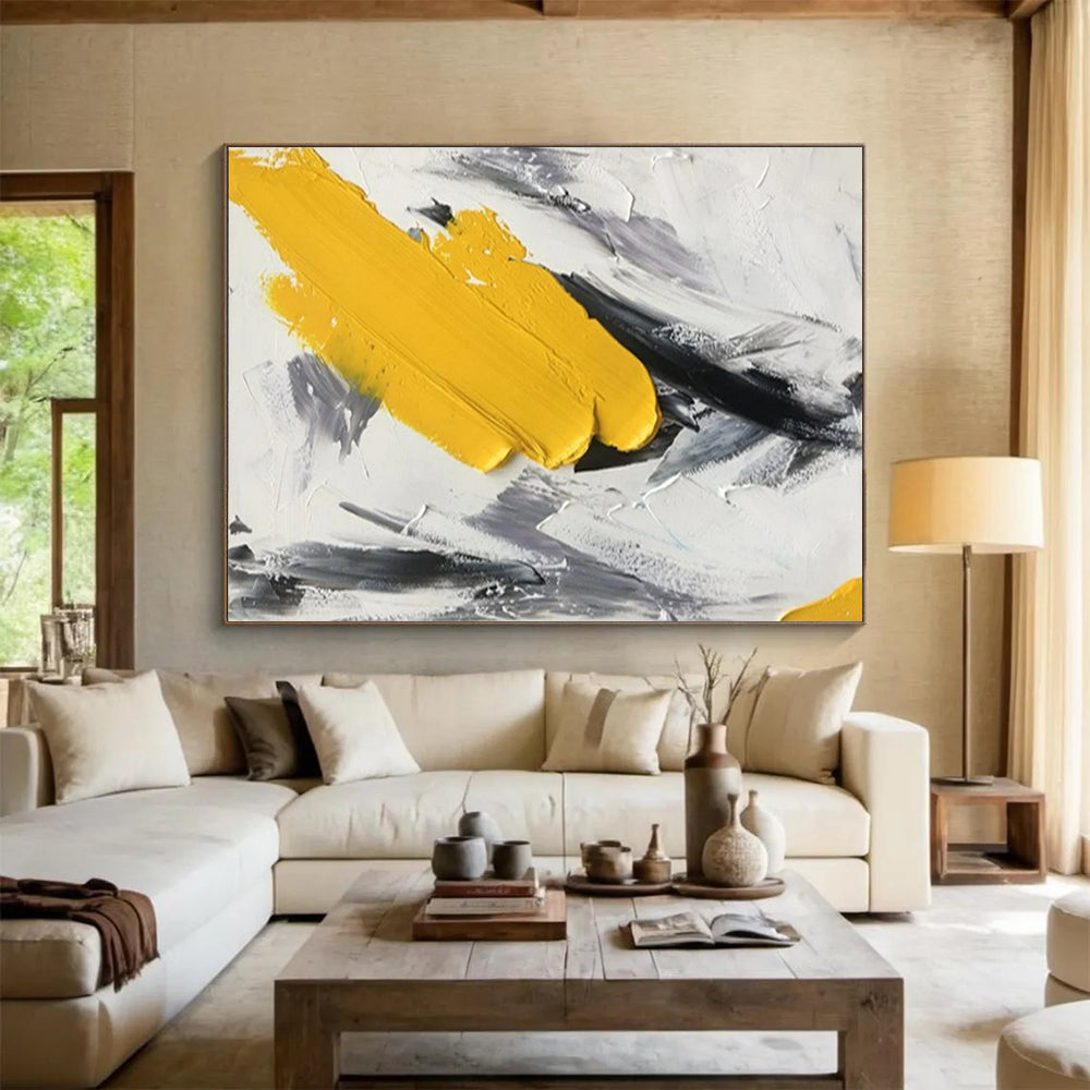 “Bold Strokes” - Bright yellow, blacks, whites; thick, expressive paint strokes CT1509