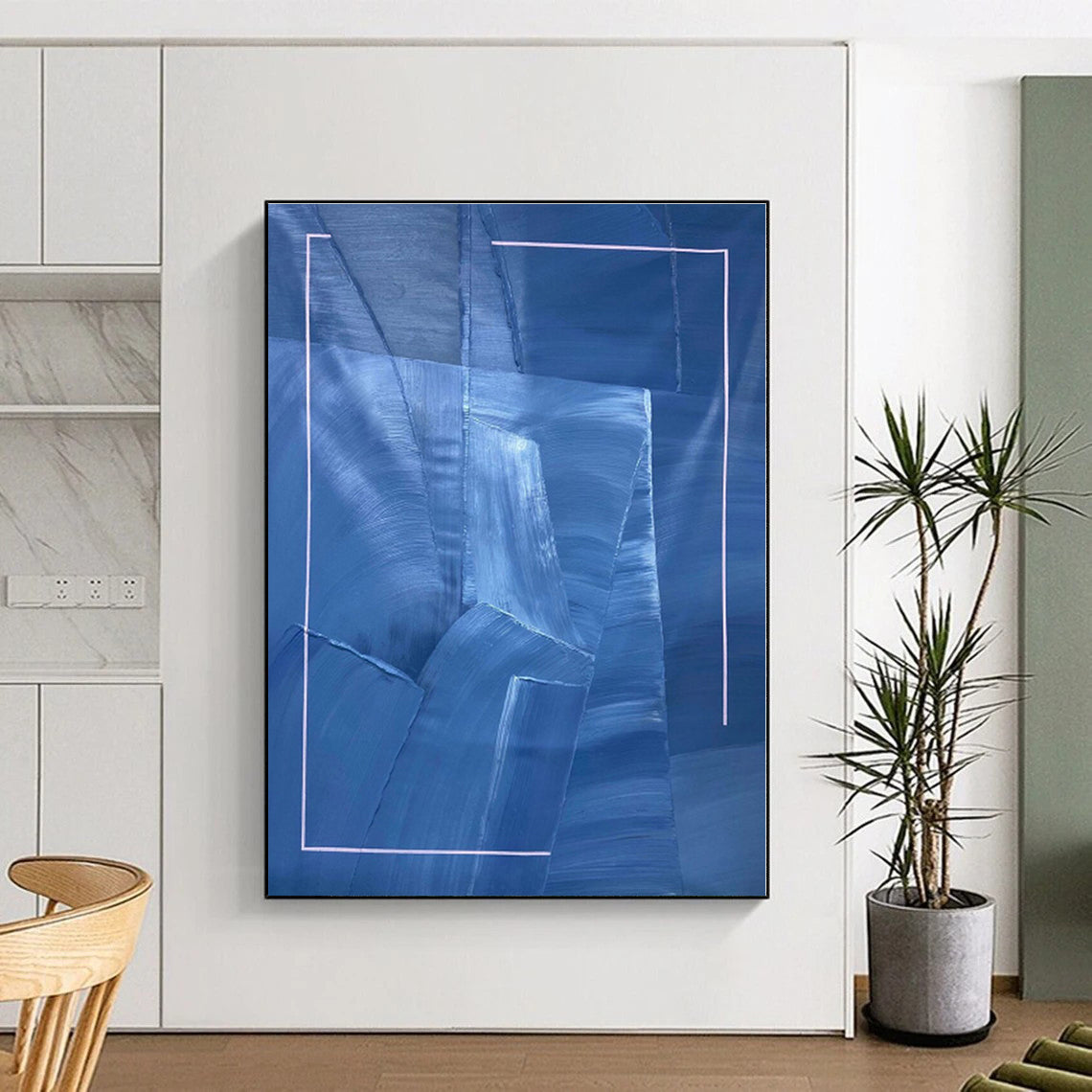 “Blue - White Geometric Abstraction” - Abstract Minimalist Art CT0458