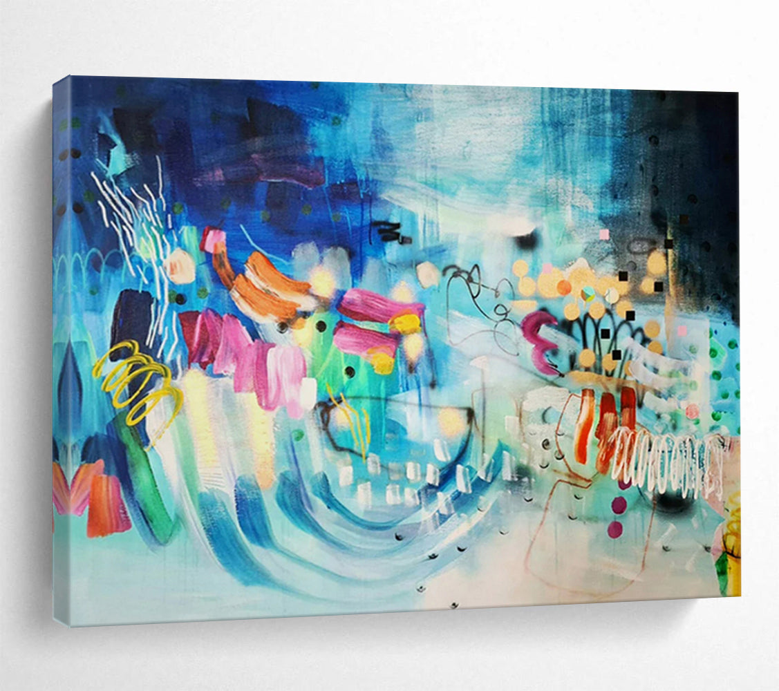 “Vibrant Vortex” - Blues, pinks, oranges; dynamic, swirling abstract elements CT1503