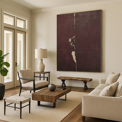 “Burgundy - White Abstract Fissure” Abstract Acrylic Art CT0262