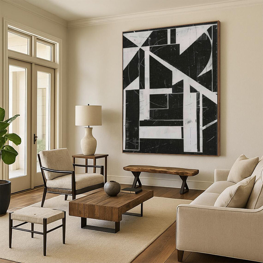 “Black - White Geometric Construct” Abstract Acrylic Art CT0263