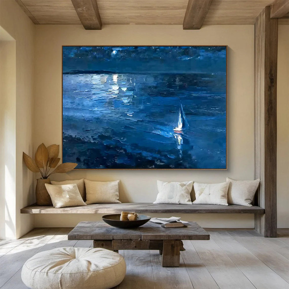 “Moonlit Sailboat at Sea” – Impressionistic Oil Painting CT1784