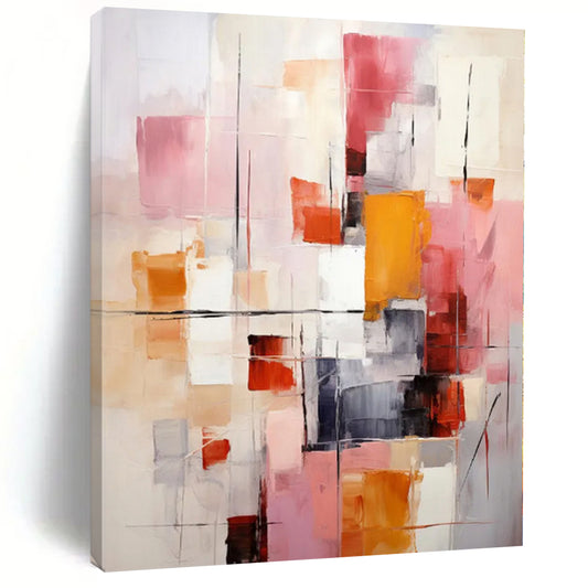 “Pink - Orange - Gray Abstract Composition” Modernist Acrylic Art CT0189