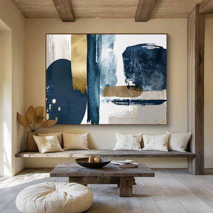 “Blue - Gold Geometric Fusion” – Abstract Acrylic Painting CT1720