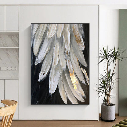 “White - Gold Feather Textures” - Abstract Nature - Inspired Art CT0431