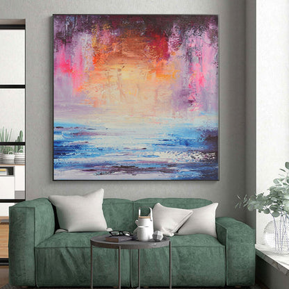 “Dreamy Coastal Sunset” - Abstract Art with Pink, Purple, Orange, Blue, White CT0058