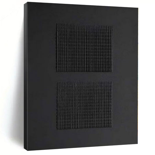 “Black with Textured Squares” Relief - Style Acrylic Art CT0153