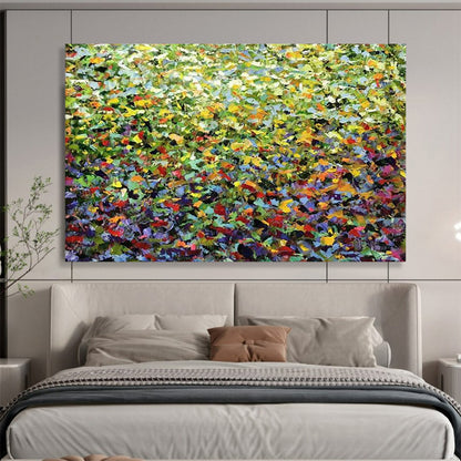 Vibrant Greenery with Colorful Flecks - Impressionistic Acrylic Landscape CT1797