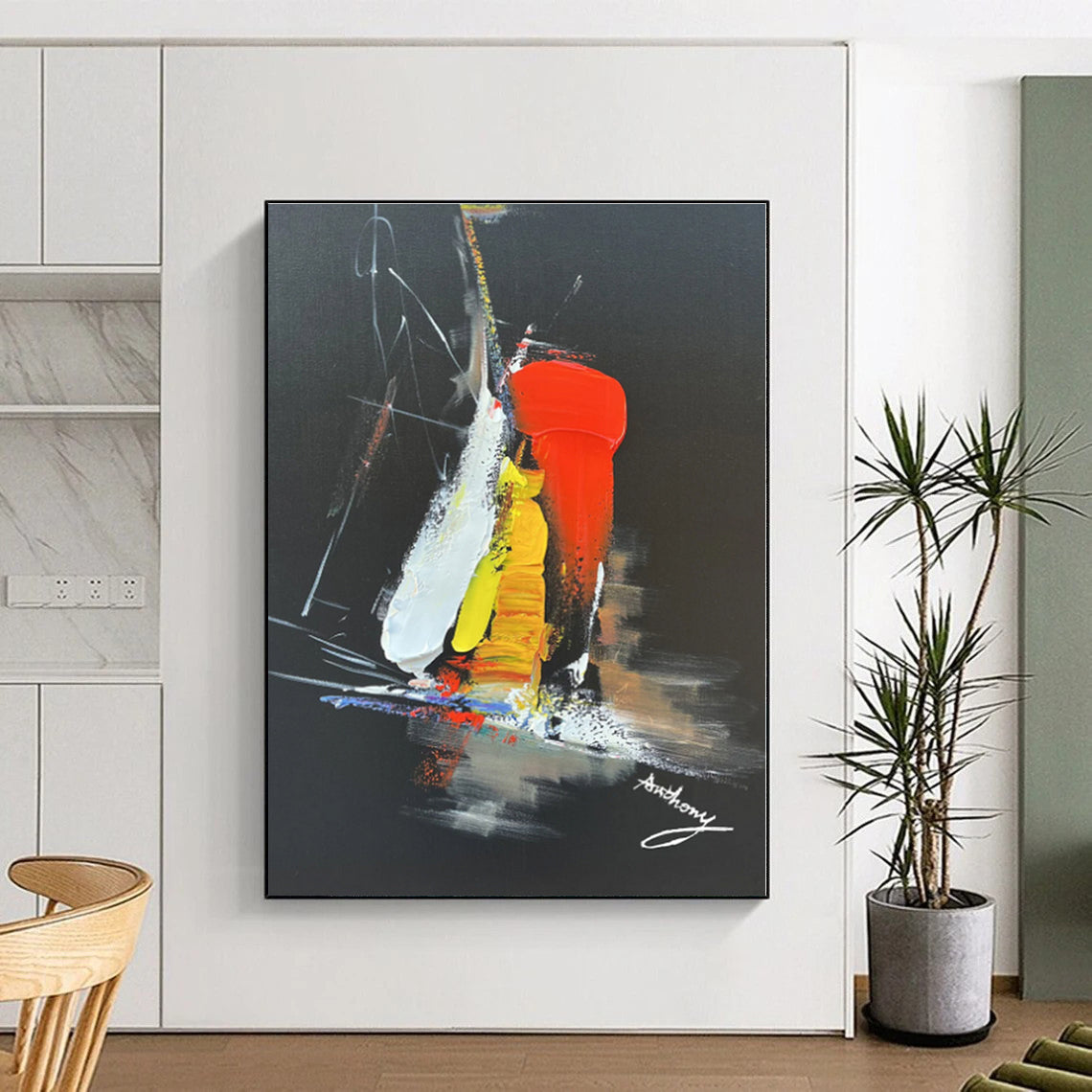 “Vibrant Colors on Black Backdrop”，Abstract Expressionist Acrylic Painting CT0515
