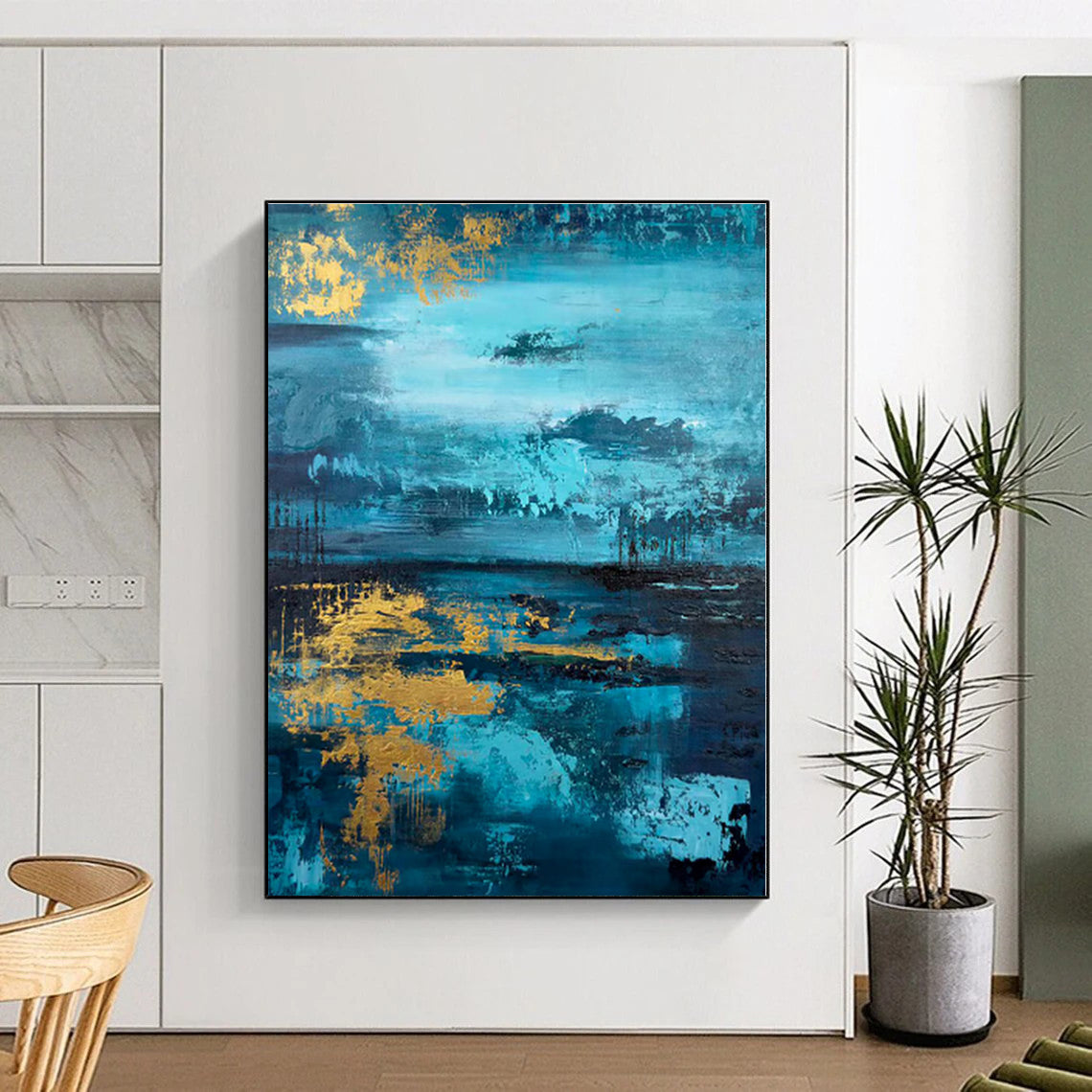 “Blue - Gold Abstract Seascape” - Abstract Coastal Art CT0446
