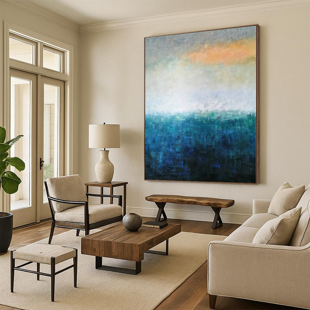 “Blue - Orange Horizon Hues”，Gradient Abstract Painting CT0346