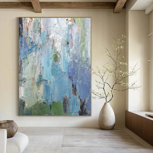 “Blue - Hued Abstract Layers” Impressionistic Acrylic Art CT0176
