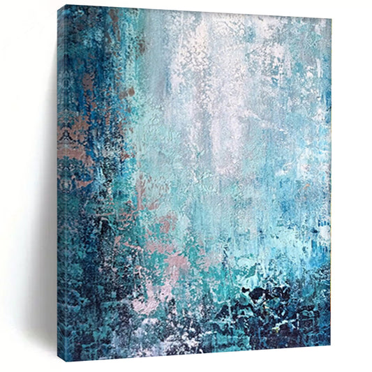 “Teal & Blush Textures” - Abstract Acrylic with Shades of Blue, Teal, Pink CT0074
