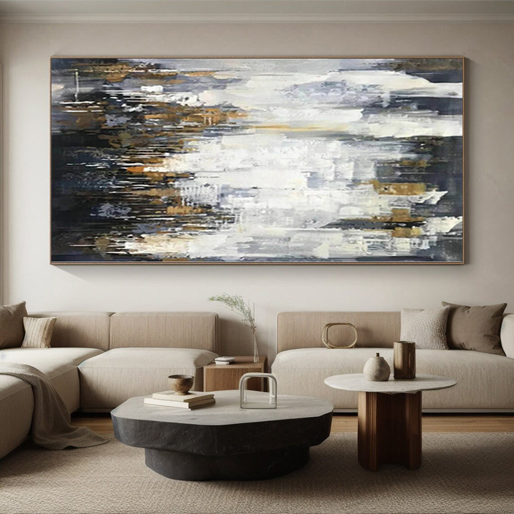 “Elegant Gray - Gold Drizzles” Abstract Acrylic Art CT0299