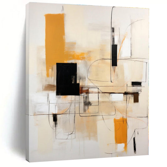 “Orange - Black Abstract Geometry” - Abstract Geometric Painting CT0404