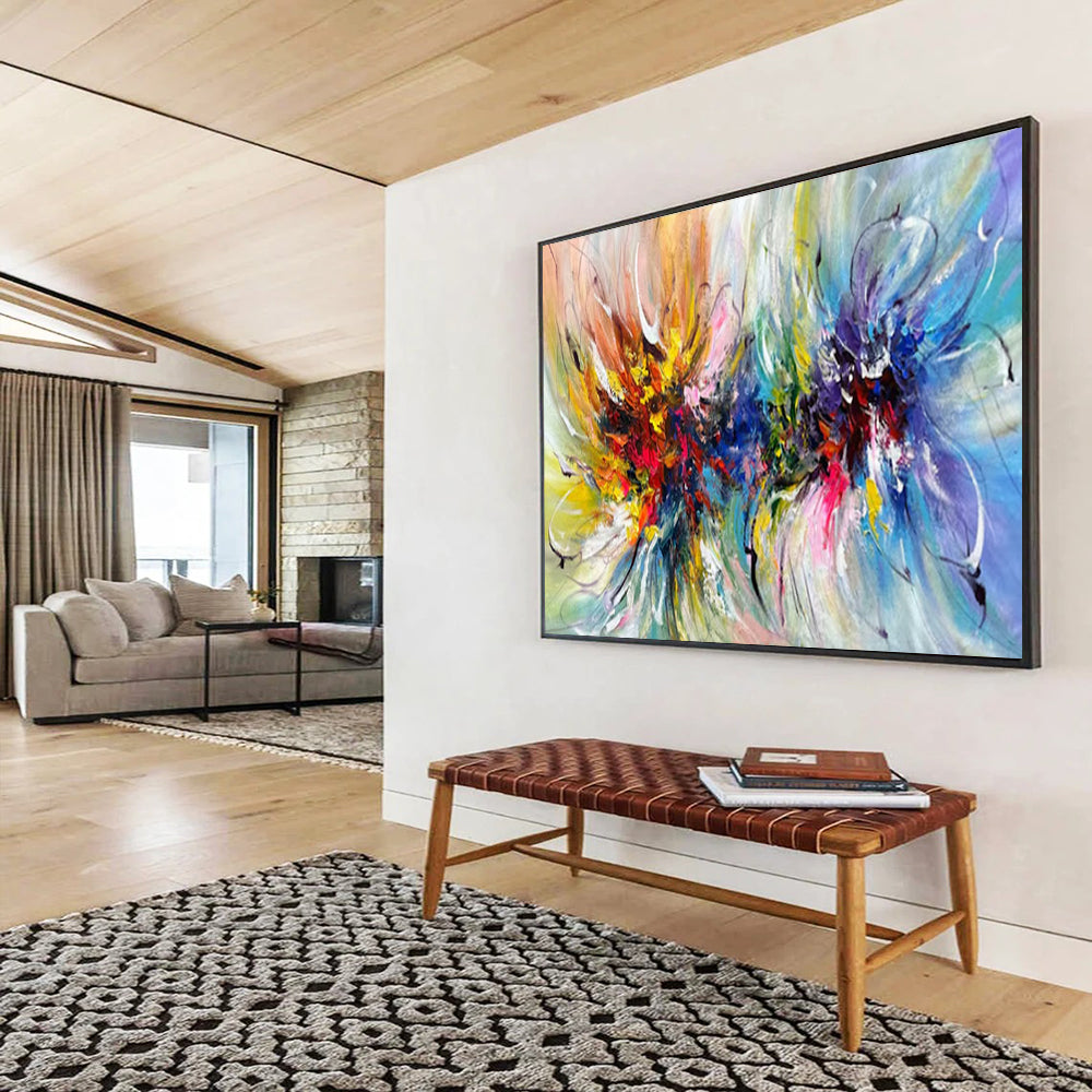 “Color Burst Flowers” - Colors like red, yellow, blue, and purple; freely blooming abstract flower clusters with flexible lines CT1529