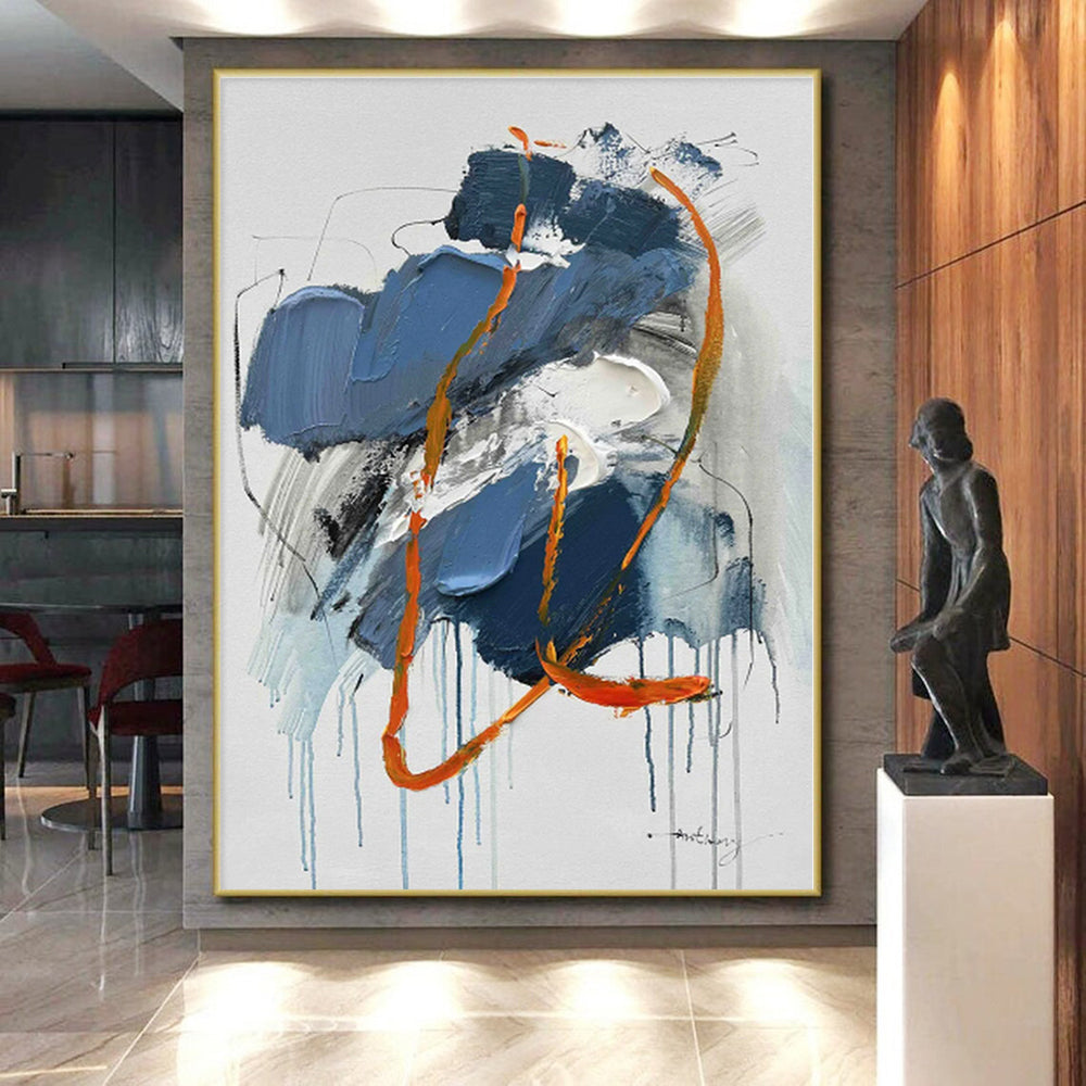 “Blue - Orange Dripping Abstract” - Abstract Expressionist Art CT0507
