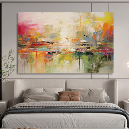 “Vibrant Abstract Landscape” - A mix of bright pinks, oranges, yellows, greens, and blues; a chaotic yet harmonious abstract representation of a landscape CT1536