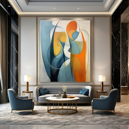 “Blue - Orange Abstract Figures” Cubist - Inspired Acrylic Art CT0188