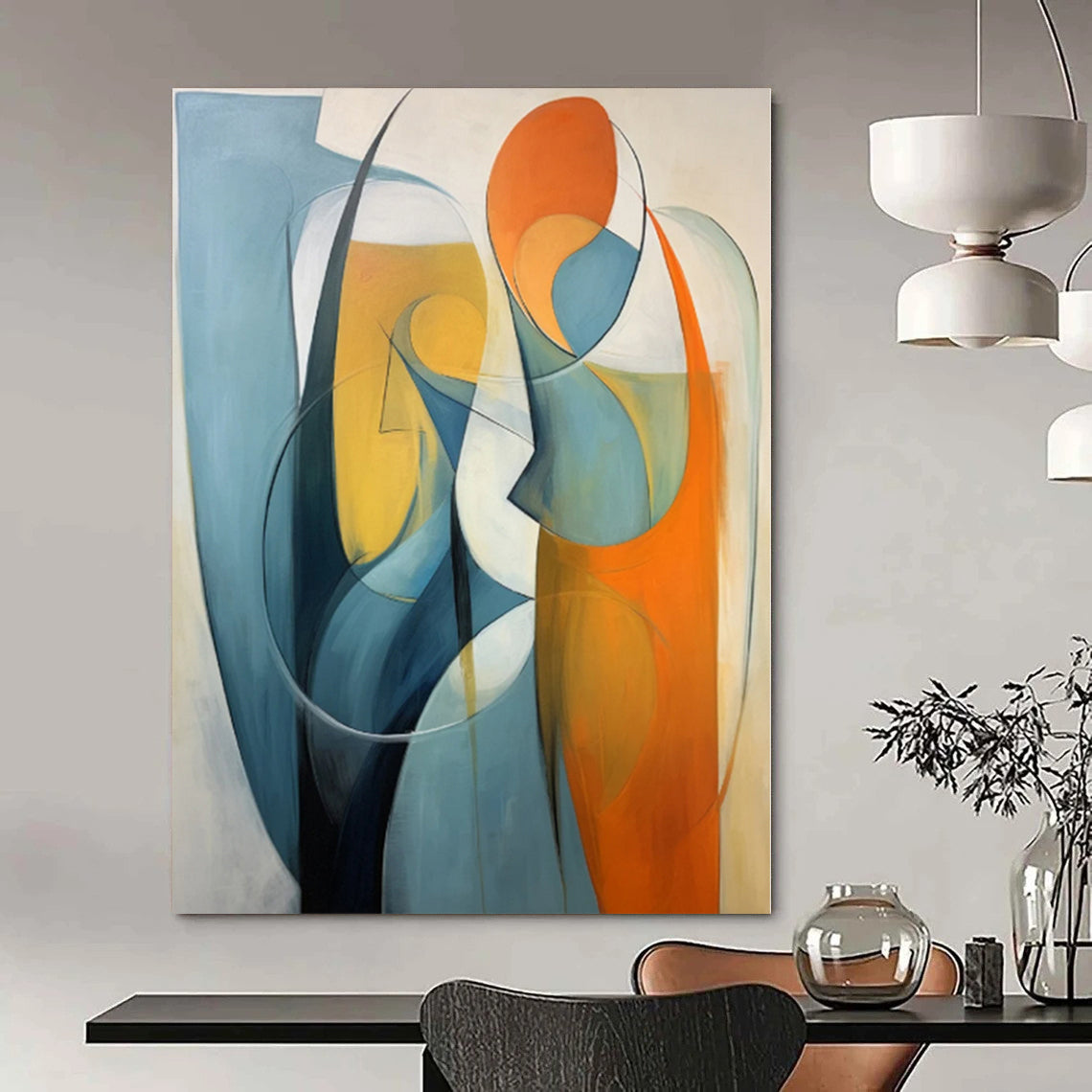 “Blue - Orange Abstract Figures” Cubist - Inspired Acrylic Art CT0188