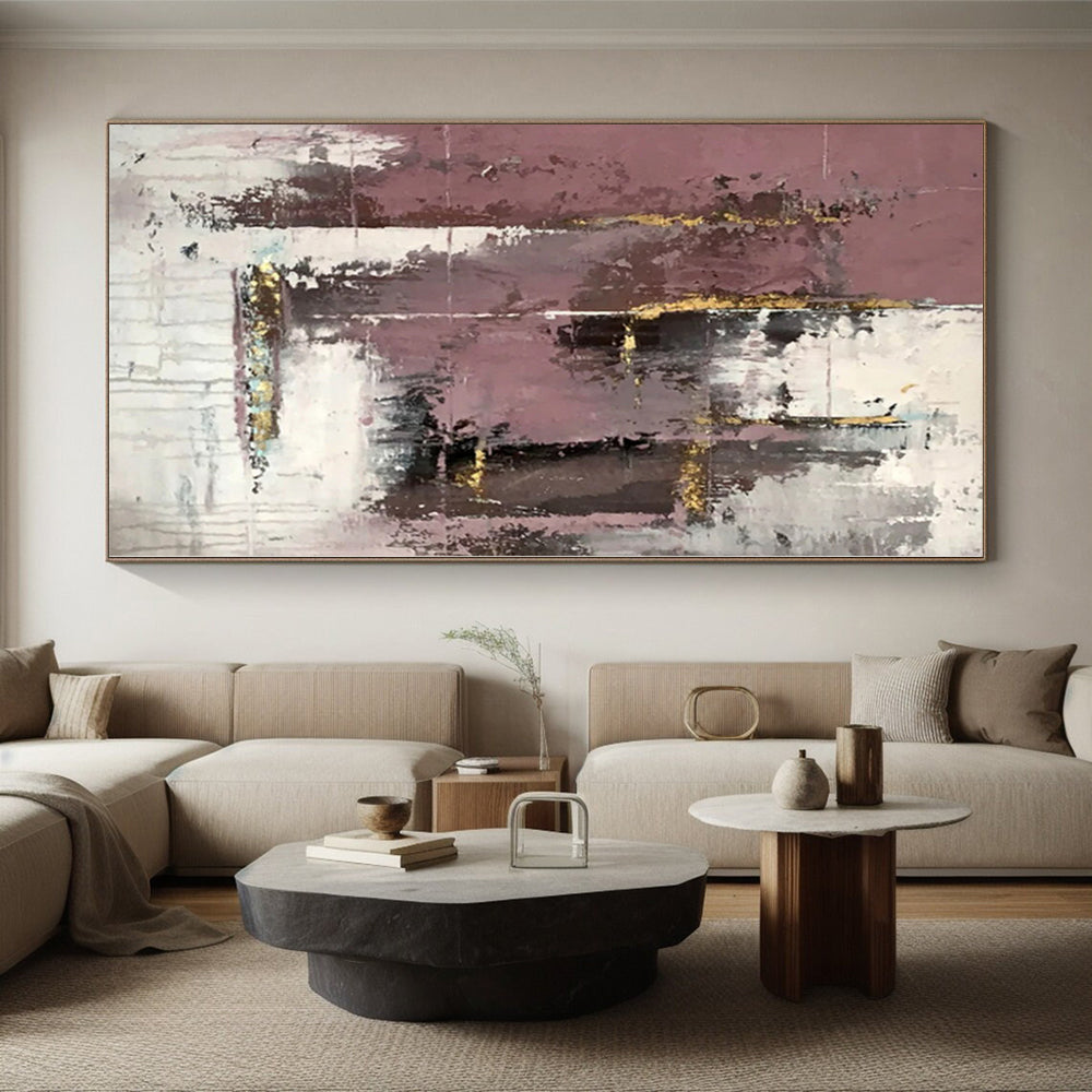 “Mauve and Gold Textured Abstract”，Textured Abstract Painting CT0366