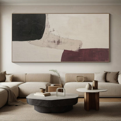 “Beige - Black - Burgundy Shapes” Abstract Acrylic Art CT0265
