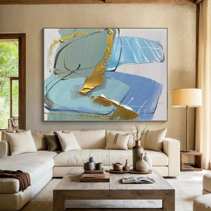 “Blue - Gold Textured Abstraction” - Abstract Expressionist Art CT0499