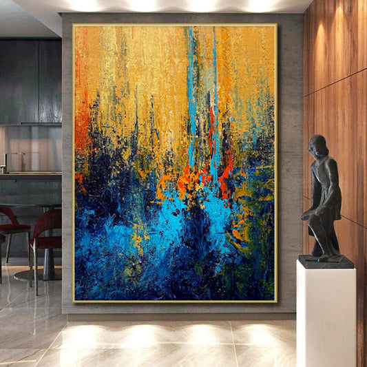 “Sunset Cityscape Abstraction” - Abstract Work with Yellow, Blue, Red, Green CT0027