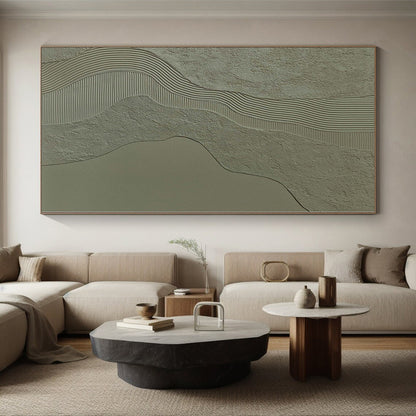 “Beige - Gray Textured Waves” Minimalist Mixed - Media Art CT0253