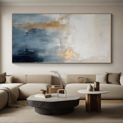 “Blue - Gray - Gold Abstract Mist” Abstract Acrylic Art CT0250