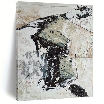 “Black, White, and Beige Abstract Web”，Line - Driven Abstract Painting CT0369