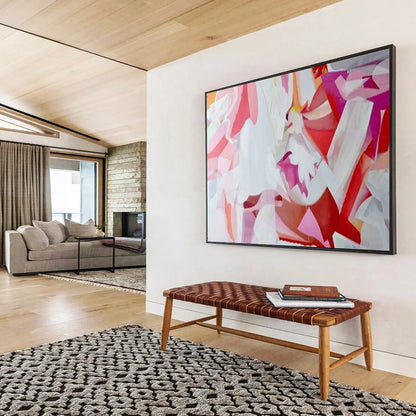 “Pink - White Geometric Fusion” - Pink, white, red, purple; interlaced geometric shapes CT1585