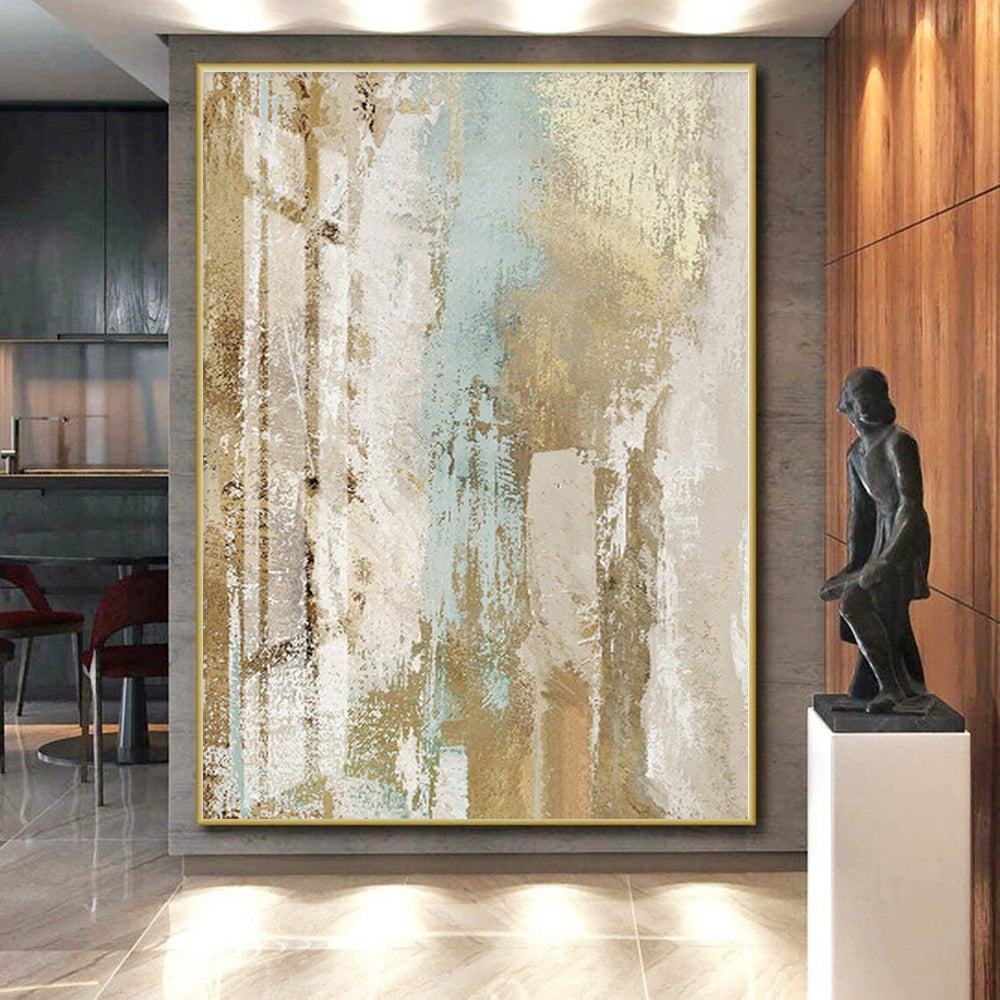 “Beige - Blue Textured Abstraction” - Abstract Expressionist Art CT0434
