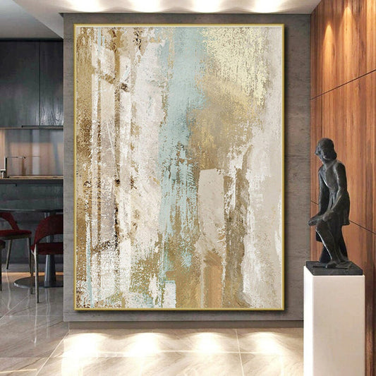 “Beige - Blue Textured Abstraction” - Abstract Expressionist Art CT0434