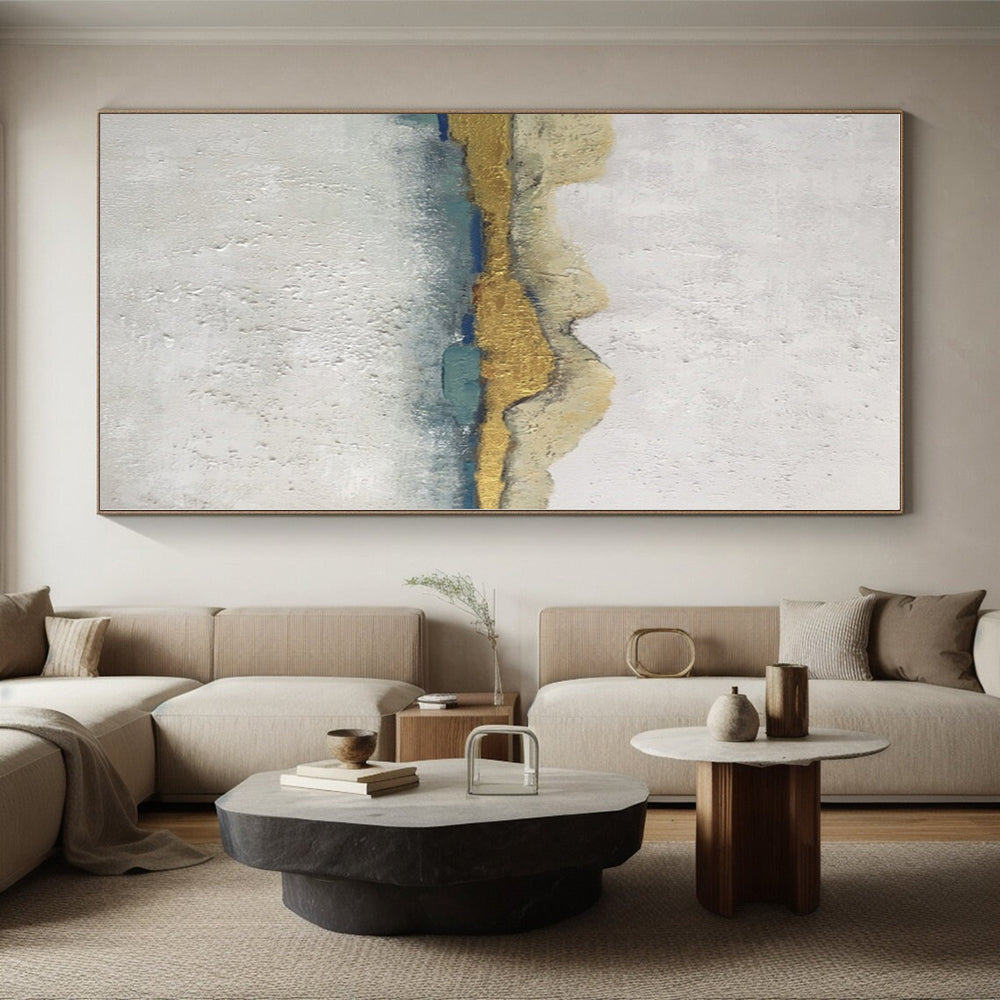 “Gold - Blue Minimalist Landscape” - Abstract Minimalist Art CT0413