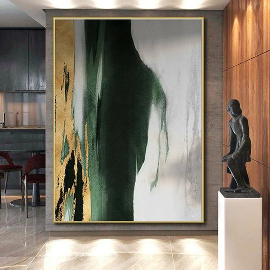 “Green - Gold - White Abstract”，Abstract Minimalist Art CT0640