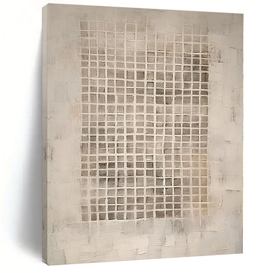 “Neutral Grid” - Abstract Work with Beige, Gray CT0091