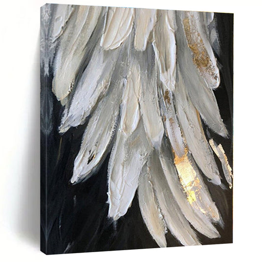 “White - Gold Feather Textures” - Abstract Nature - Inspired Art CT0431