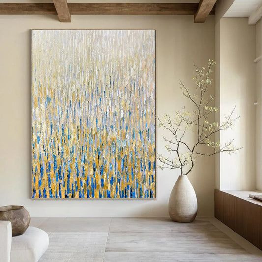 “Gold - Blue Dripping Layers” Abstract Expressionist Acrylic Art CT0195