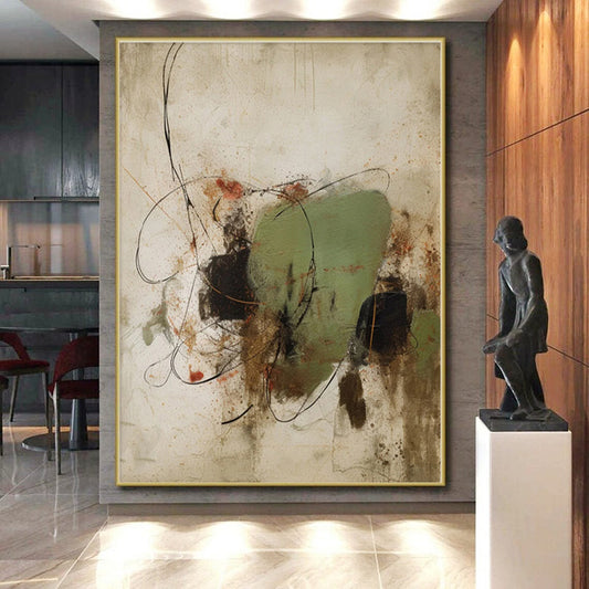 “Green - Black Swirling Abstract”，Abstract Expressionist Mixed - Media Art CT0569
