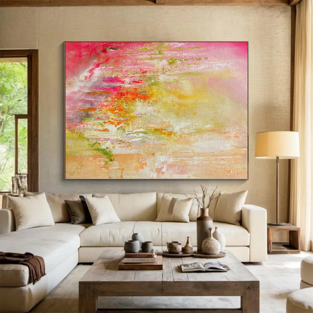 “Pastel Dawn Burst” - Abstract Art with Pink, Yellow, Green, White CT0055
