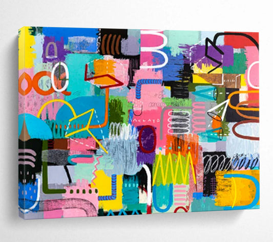 “Whimsical Color Doodles in Bright Hues” - Lively Abstract Acrylic Mural - Style Art CT1811