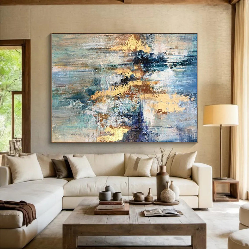 “Blue - Gold Abstract Fusion” - Abstract Expressionist Art CT0414